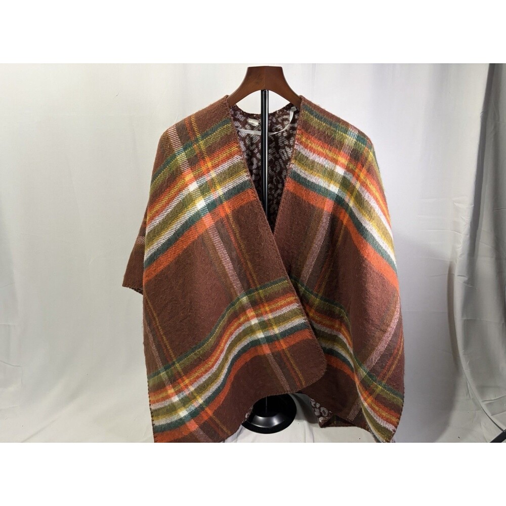 Brown Plaid Winter Stylish Oversized Soft Poncho Blanket Wrap - One Size